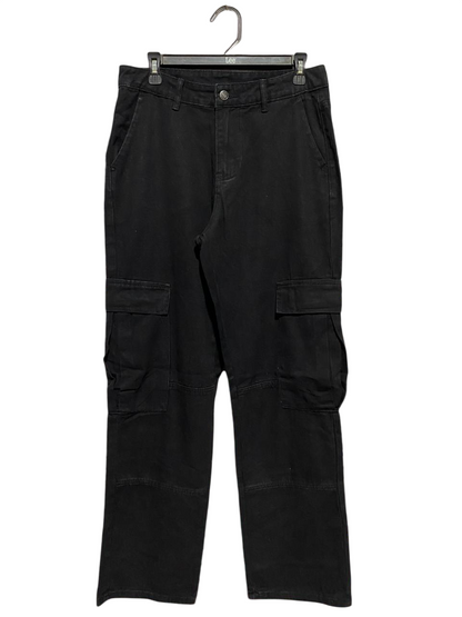 MANFINITY |XL| WAIST 32| B27| WOMEN'S PREMIUM SOLID BLACK HIGH-RISE CARGO PANTS – STRAIGHT-LEG UTILITY STREETWEAR DENIM TROUSERS