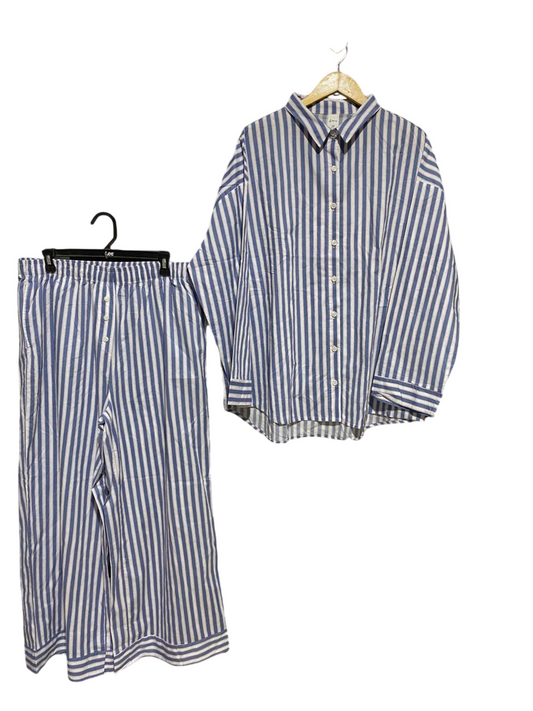 & ME |XL| B27| WOMEN'S PREMIUM BLUE & WHITE VERTICAL STRIPED 2-PIECE CO-ORD SET