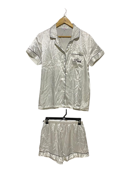 GET SPLICED |M| B27| WOMEN'S PREMIUM WHITE SATIN BRIDE 2-PIECE PAJAMA SET