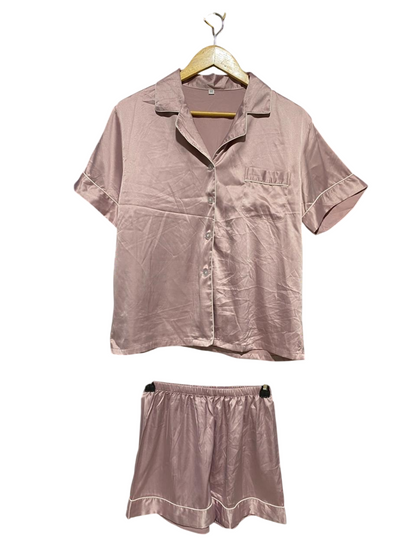 |M| B27| WOMEN'S PREMIUM MAUVE SATIN SILK 2-PIECE PAJAMA SET