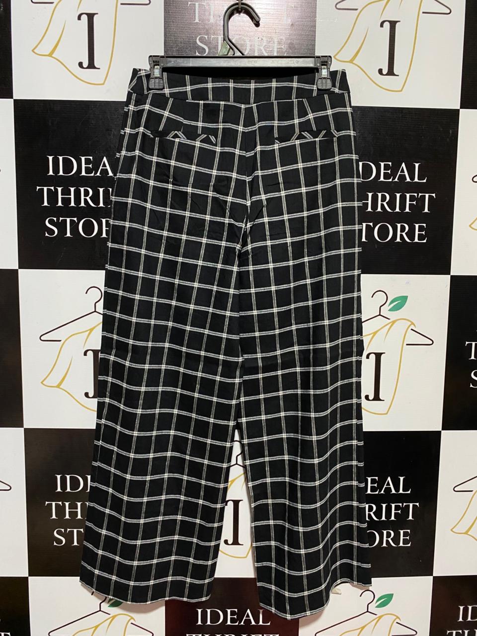 MARCS |L|  WAIST 29| B27| LEE WOMEN'S BLACK & WHITE PLAID WIDE-LEG TROUSERS – PREMIUM IMPORTED SMART CASUAL PANTS