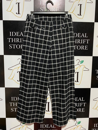 MARCS |L|  WAIST 29| B27| LEE WOMEN'S BLACK & WHITE PLAID WIDE-LEG TROUSERS – PREMIUM IMPORTED SMART CASUAL PANTS