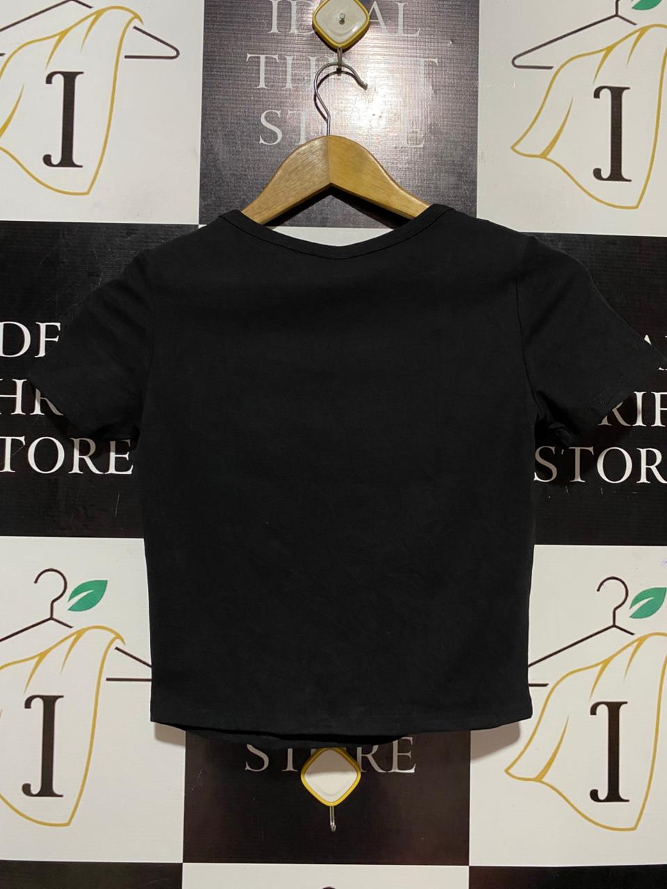 MIANZHI |M| BUST 15| B27| WOMEN'S PREMIUM SOLID BLACK CROP TEE – ECO-FRIENDLY COTTON BASIC SHORT SLEEVE SHIRT