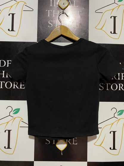 MIANZHI |M| BUST 15| B27| WOMEN'S PREMIUM SOLID BLACK CROP TEE – ECO-FRIENDLY COTTON BASIC SHORT SLEEVE SHIRT