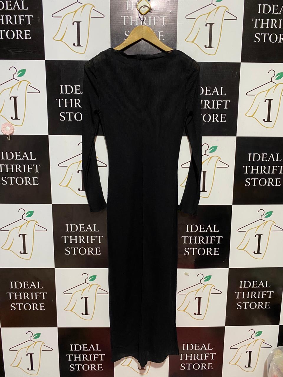 ANKO |S| BUST 15| B27| WOMEN'S PREMIUM BLACK RIBBED LONG SLEEVE MAXI BODYCON DRESS – SLEEK SLIM-FIT KNIT MIDI DRESS