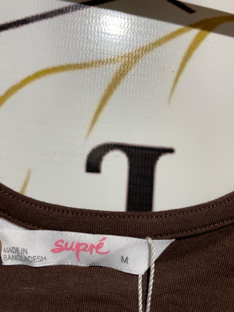 SUPRE |M| BUST 15| B27| WOMEN'S PREMIUM SOLID BROWN CROP TOP – DEEP SCOOP NECK SHORT SLEEVE BASIC TEE