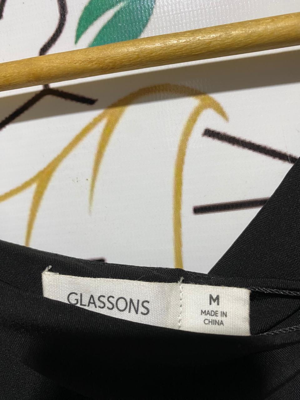 GLASSONS |M| BUST 15| B27| WOMEN'S RECYCLED BLEND ASYMMETRIC WRAP TANK – PREMIUM SOLID BLACK COWL NECK SLEEVELESS TOP