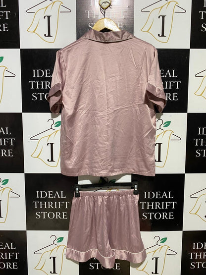 |M| B27| WOMEN'S PREMIUM MAUVE SATIN SILK 2-PIECE PAJAMA SET