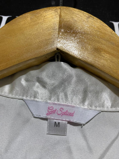 GET SPLICED |M| B27| WOMEN'S PREMIUM WHITE SATIN BRIDE 2-PIECE PAJAMA SET