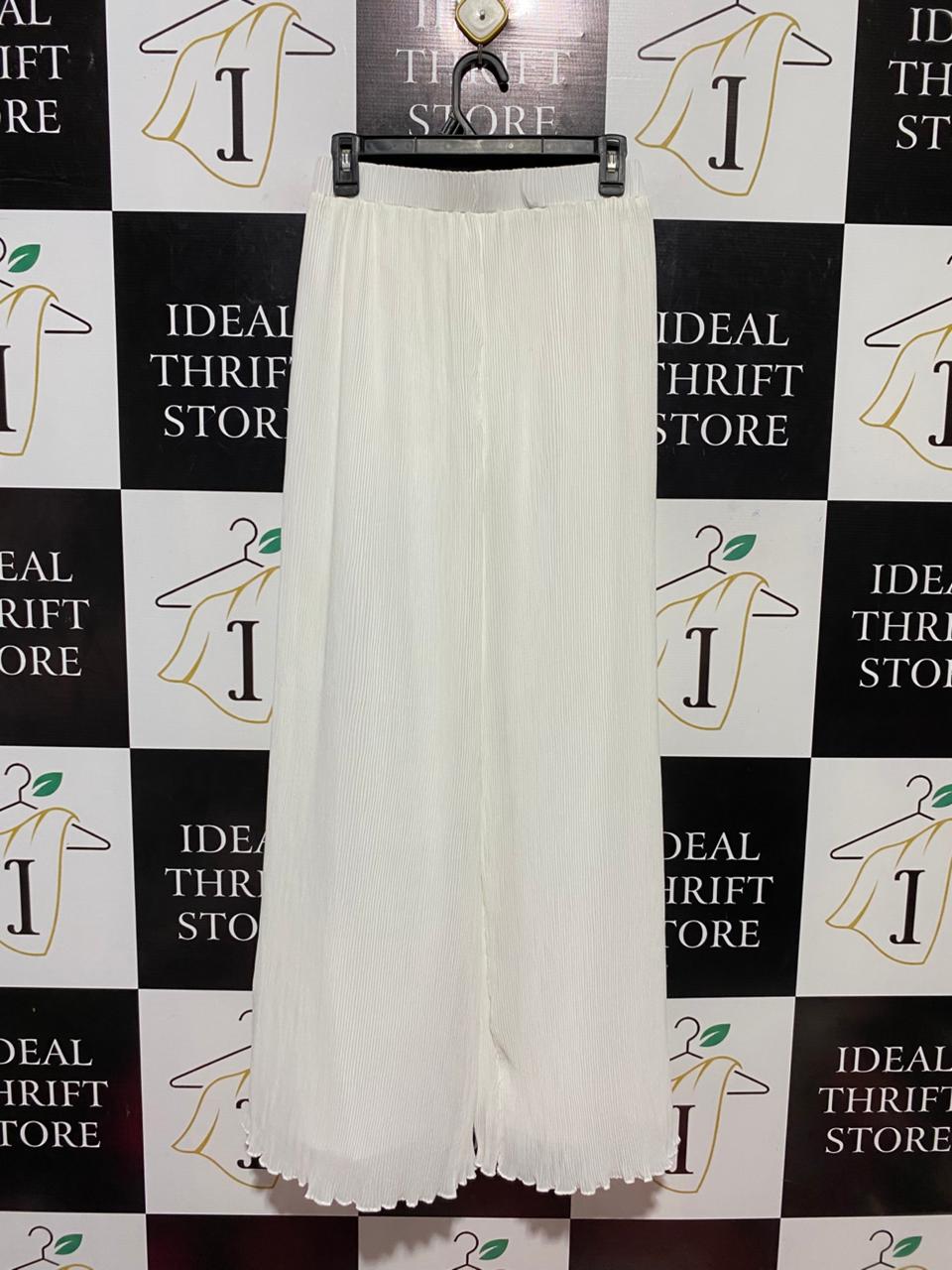 INDIKAH |M| BUST 26| B27| WOMEN'S PREMIUM OFF-WHITE PLISSÉ WIDE-LEG PANTS