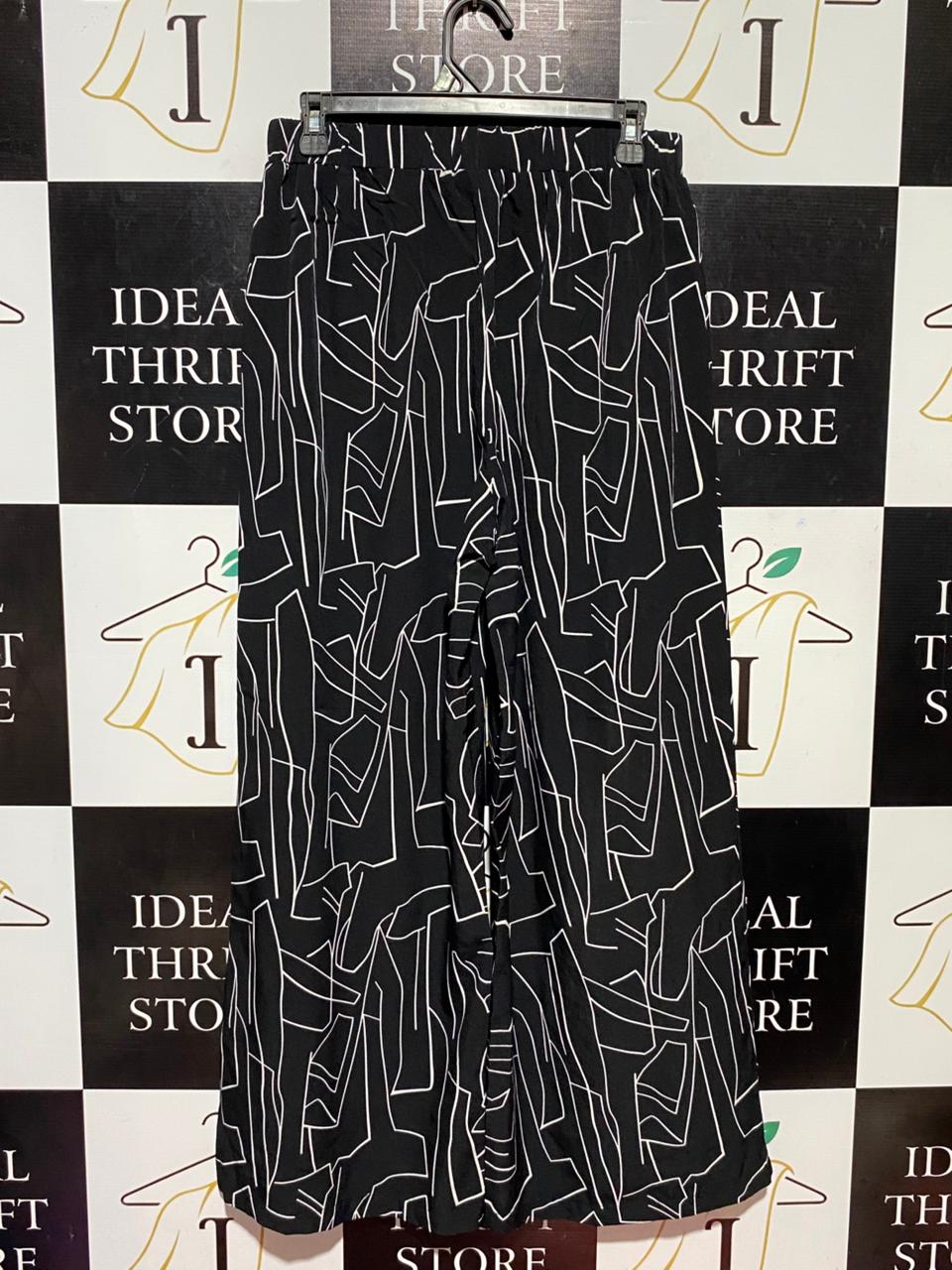 SHEIN |M| WAIST 28| B27| BLACK AND WHITE ABSTRACT GEOMETRIC PRINT WIDE-LEG TROUSERS