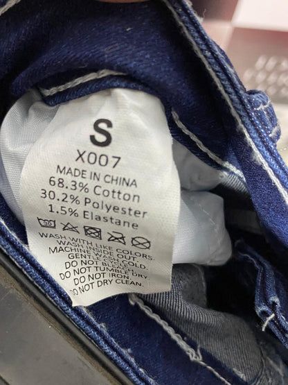 |M| WAIST 28| B27| DARK WASH HIGH-WAISTED FLARED JEANS WITH CONTRAST STITCHING