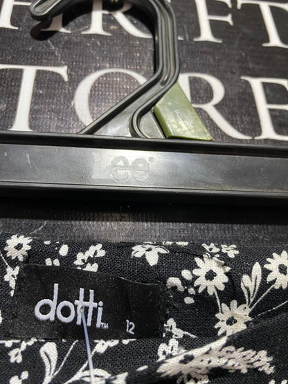 DOTTI |XL| WAIST 32| B27| BLACK AND WHITE DITSY FLORAL MIDI SKIRT WITH SIDE SLIT
