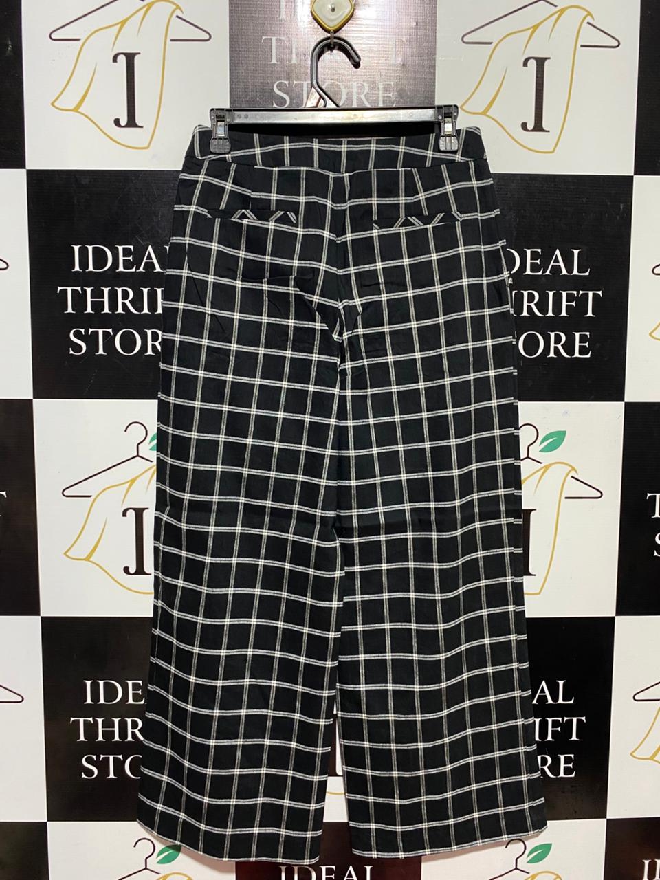 MARCS |M| WAIST 28| B27| BLACK AND WHITE GRID CHECKERED WIDE-LEG TROUSERS