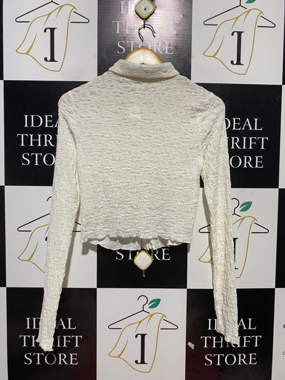GLASSONS |S| BUST 15| B27| CRINKLE TEXTURED CROP BUTTON-DOWN SHIRT