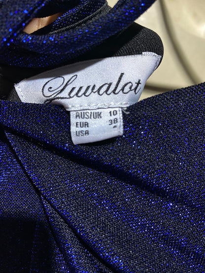 LUVALOT |M| BUST 16| B27| SHIMMERING ROYAL BLUE COWL NECK MAXI DRESS WITH SIDE SLIT