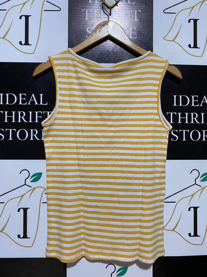 ANKO |M| BUST 15| B27| YELLOW AND WHITE STRIPED RIBBED HENLEY TANK TOP