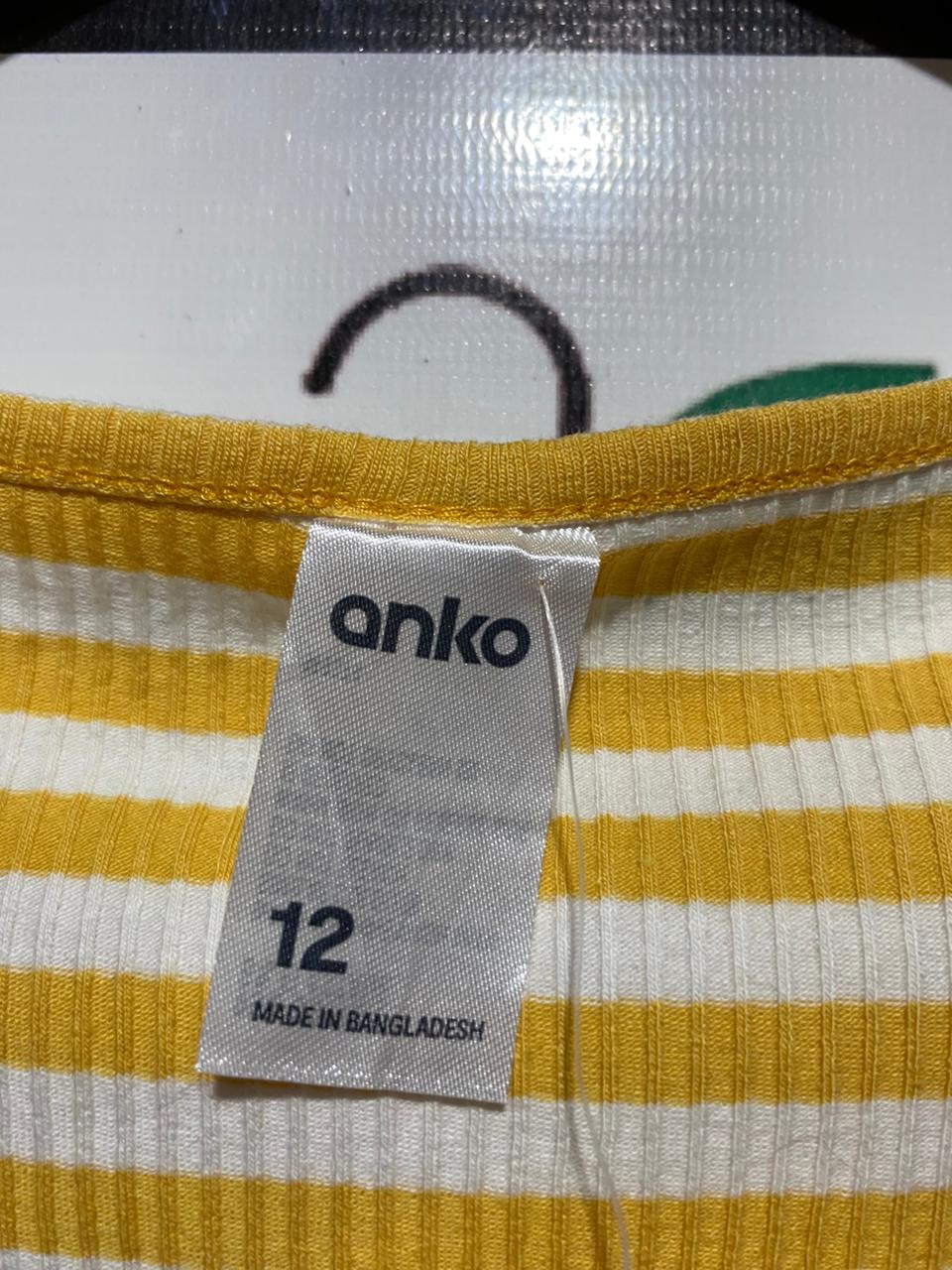 ANKO |M| BUST 15| B27| YELLOW AND WHITE STRIPED RIBBED HENLEY TANK TOP