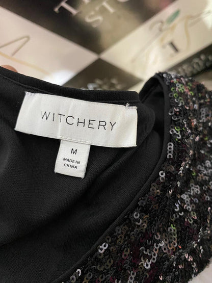WITCHERY |M| BUST 21| B27|  PREMIUM BLACK SEQUIN V-NECK LONG SLEEVE TOP