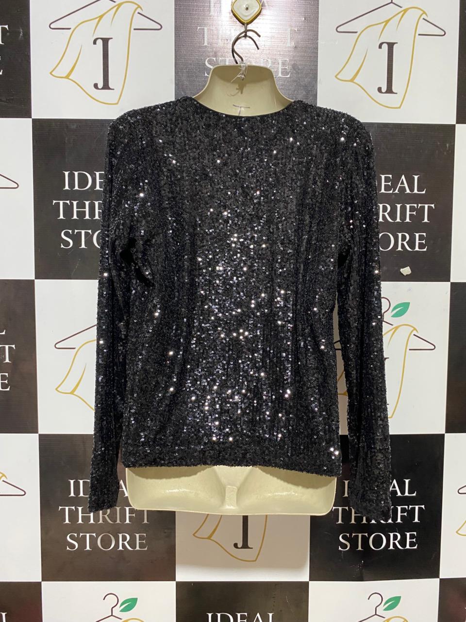 WITCHERY |M| BUST 21| B27|  PREMIUM BLACK SEQUIN V-NECK LONG SLEEVE TOP