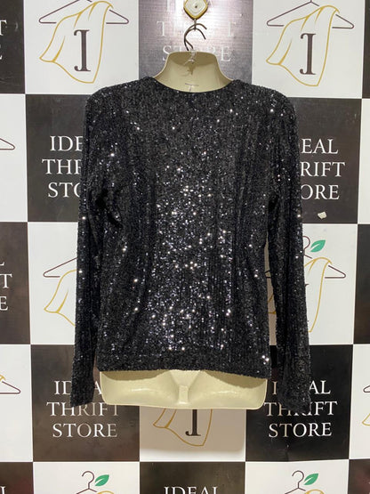 WITCHERY |M| BUST 21| B27|  PREMIUM BLACK SEQUIN V-NECK LONG SLEEVE TOP