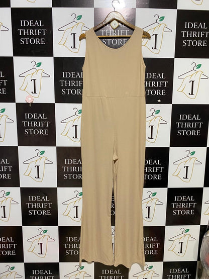 PRETTYLITTLE THING |M| BUST 14|B27| BEIGE RIBBED SLEEVELESS JUMPSUIT