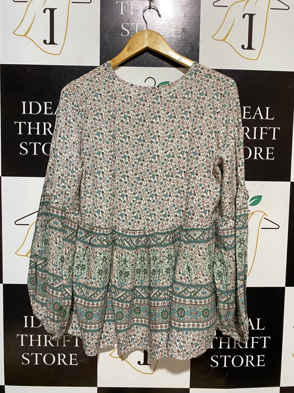 HOURGLASS |L| BUST 20| B27| BOHO FLORAL PRINT LONG SLEEVE BLOUSE
