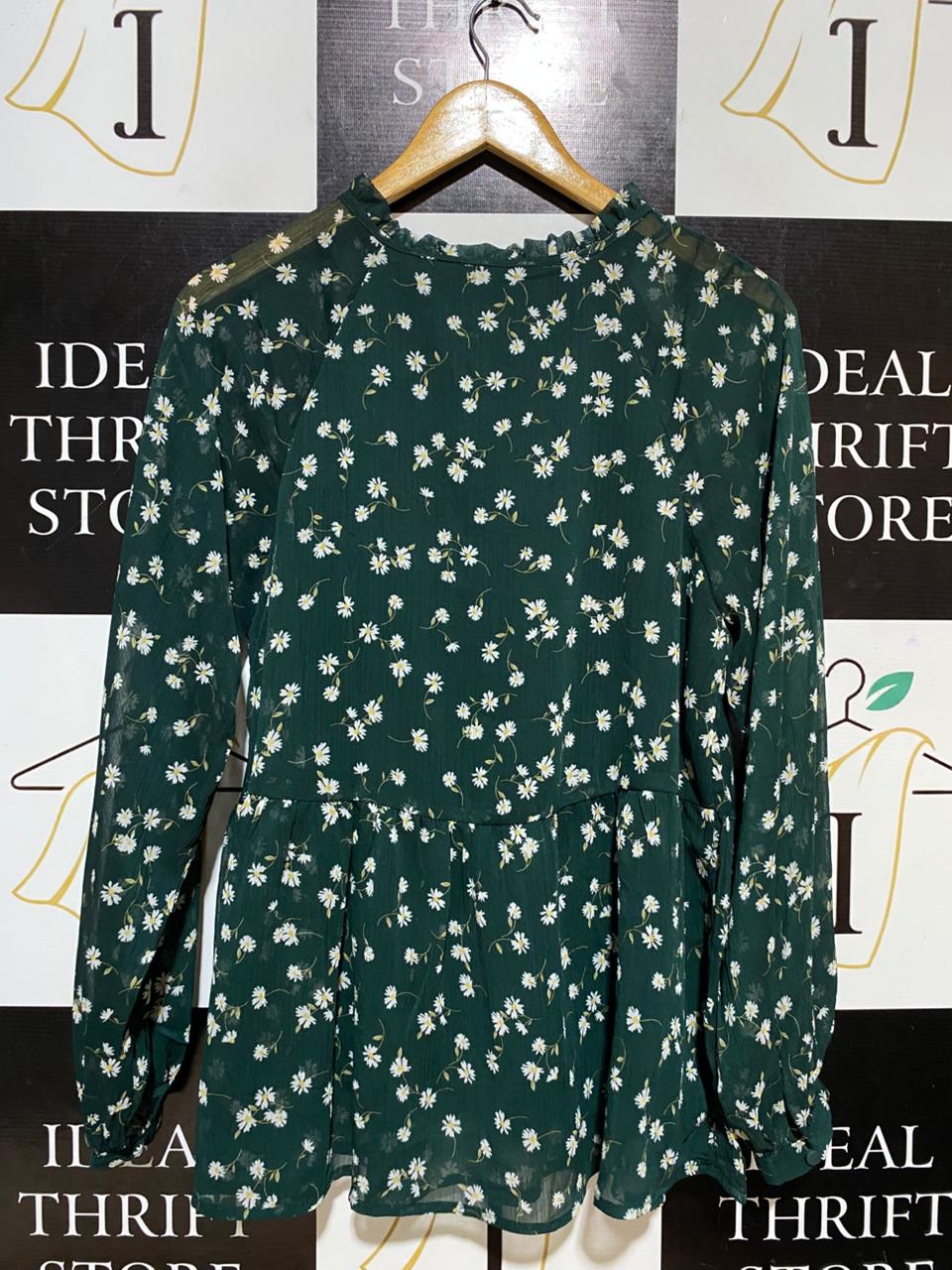 ANKO |M| BUST 20| B27| EMERALD GREEN DAISY PRINT LONG SLEEVE BLOUSE