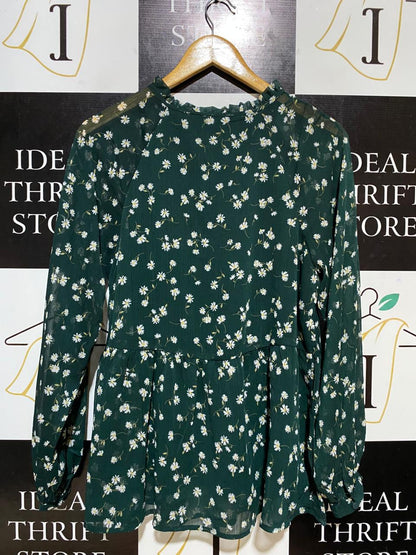 ANKO |M| BUST 20| B27| EMERALD GREEN DAISY PRINT LONG SLEEVE BLOUSE