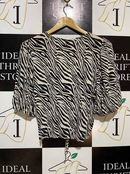 ANKO |L| BUST 20| B27| ZEBRA PRINT RUCHE DETAIL V-NECK TOP