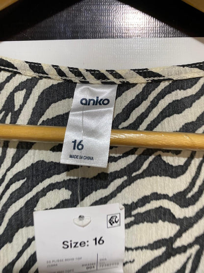 ANKO |L| BUST 20| B27| ZEBRA PRINT RUCHE DETAIL V-NECK TOP