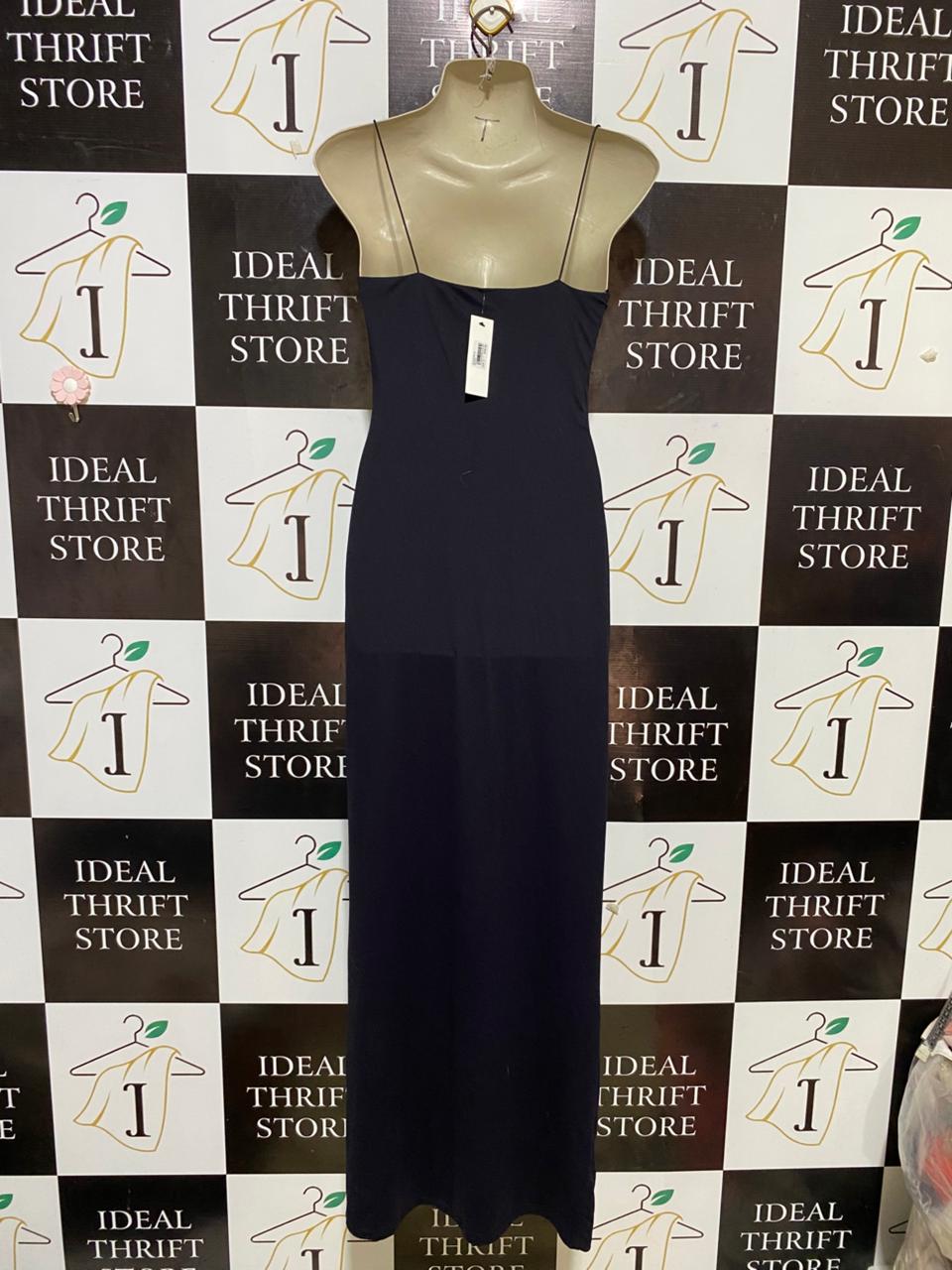 GLASSONS |S| BUST 16| B27|  SOLID BLACK ULTRA-THIN STRAP MAXI DRESS