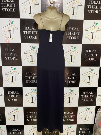 GLASSONS |S| BUST 16| B27|  SOLID BLACK ULTRA-THIN STRAP MAXI DRESS