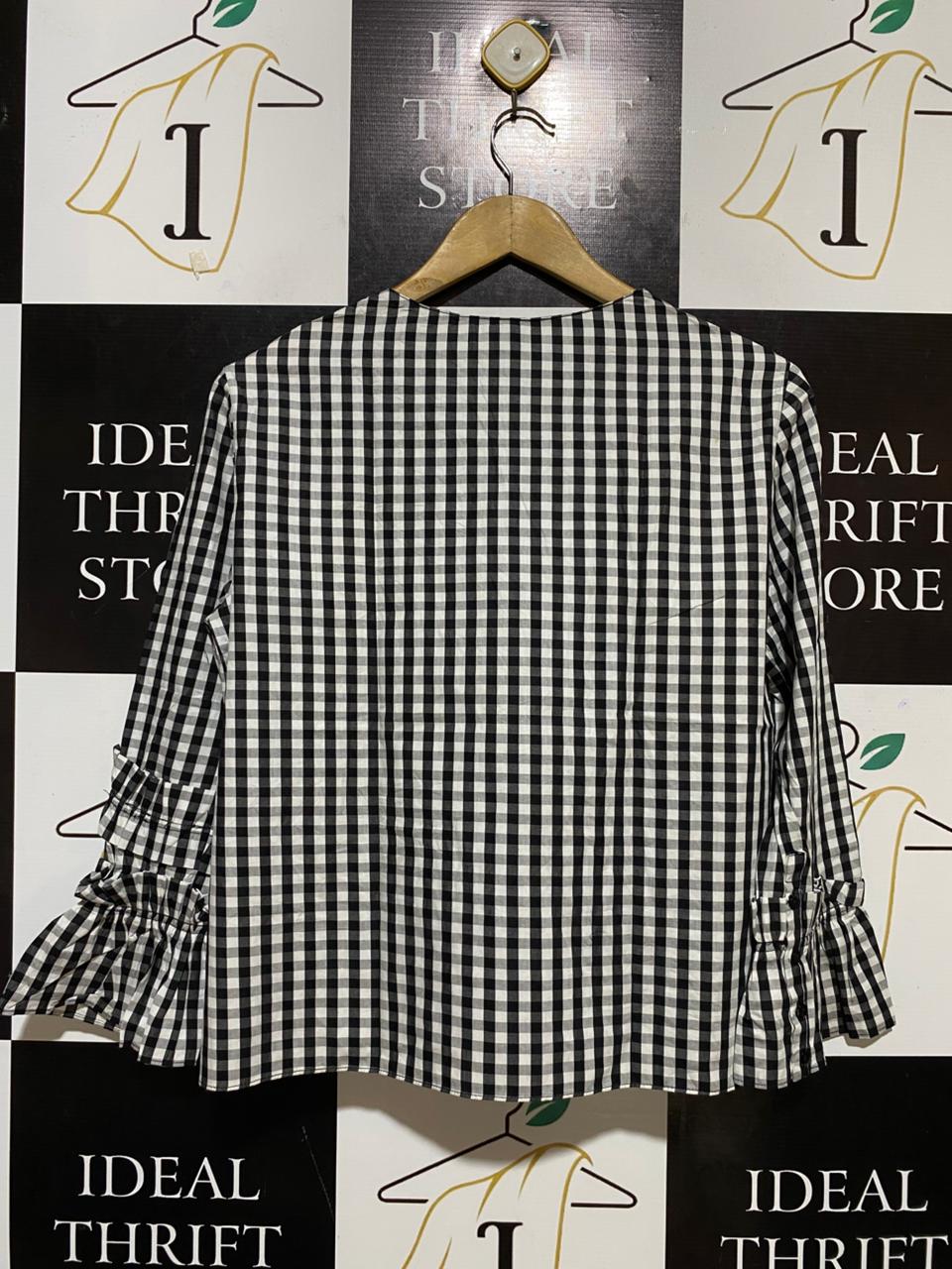 ZARA |M| BUST 20| B27| MONOCHROME GINGHAM CHECK RUFFLE DETAIL BLOUSE