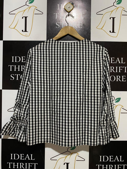 ZARA |M| BUST 20| B27| MONOCHROME GINGHAM CHECK RUFFLE DETAIL BLOUSE