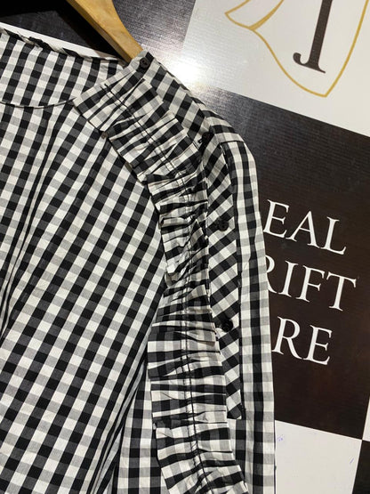 ZARA |M| BUST 20| B27| MONOCHROME GINGHAM CHECK RUFFLE DETAIL BLOUSE