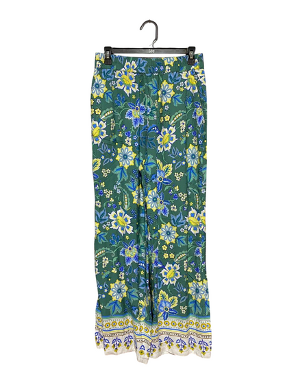 SUSSAN |M| WAIST 28| B27| GREEN BOHEMIAN FLORAL PRINT WIDE LEG PALAZZO PANTS WITH BORDER HEM