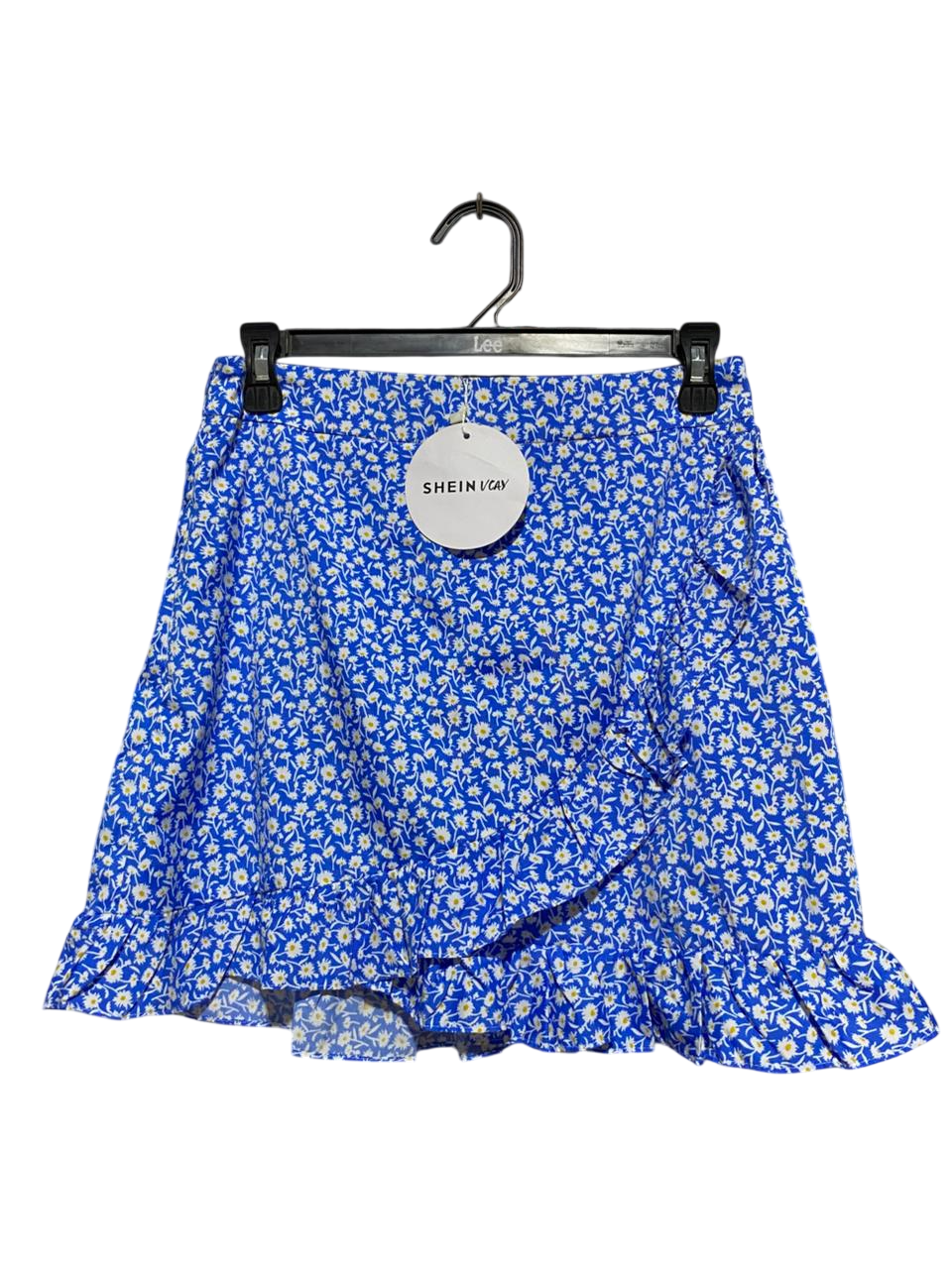 SHEIN |M| WAIST 28| B27| VCAY BLUE DAISY FLORAL PRINT RUFFLE TRIM WRAP SKIRT