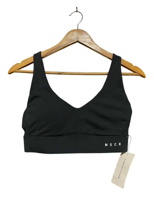 MUSCLE REPUBLIC |M| BUST 15| B27| BLACK V-NECK SPORTS BRA WITH WIDE UNDERBAND