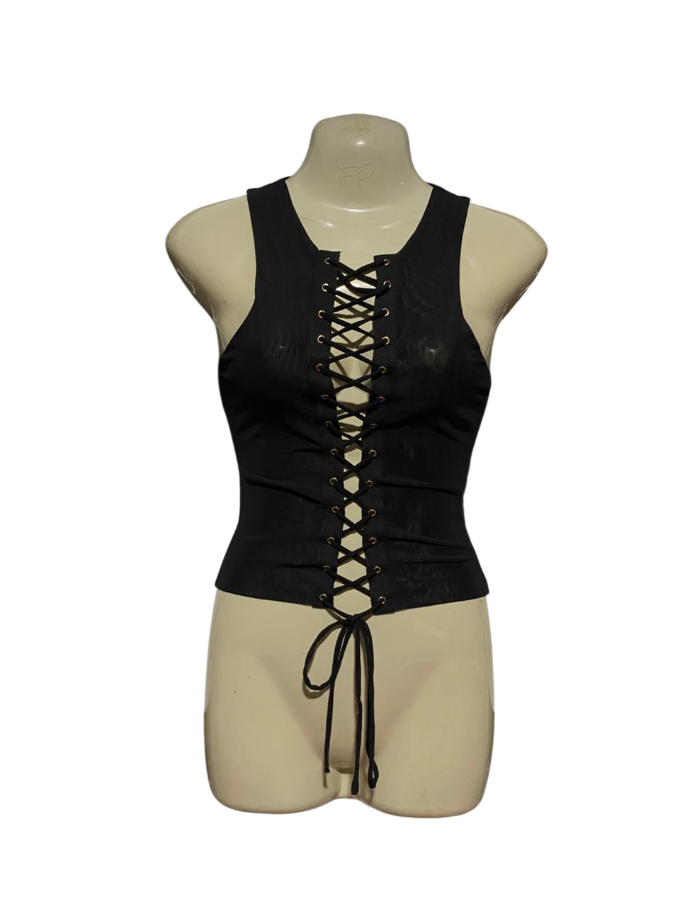 BEGINNING |XS| BUST 13| B28|PREMIUM CONTEMPORARY BLACK LACE-UP FRONT CORSET STYLE TANK TOP