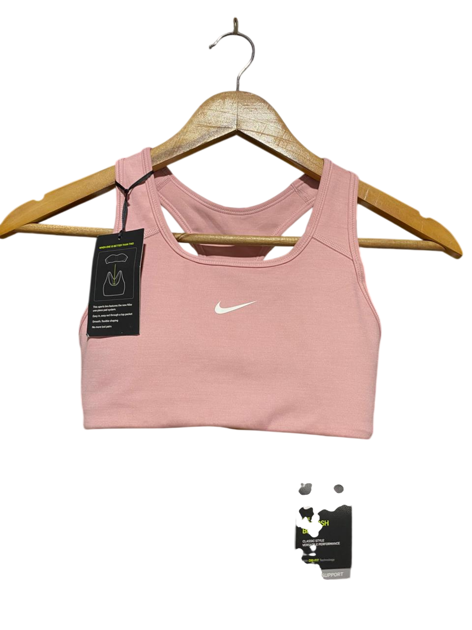 NIKE |XS| BUST 12| B28| DRI-FIT PREMIUM PASTEL PINK SWOOSH RACERBACK SPORTS BRA