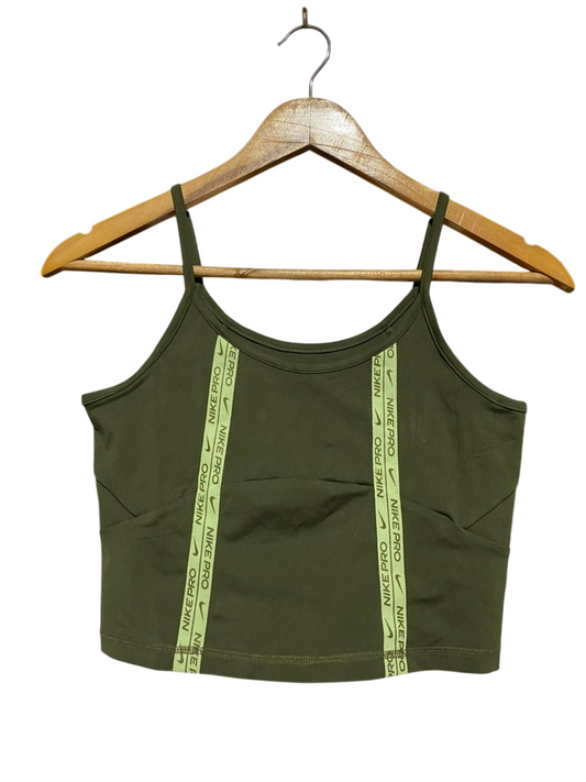 NIKE |S| BUST 14| B28| PRO PREMIUM OLIVE GREEN CROP TANK TOP WITH LIME TAPE