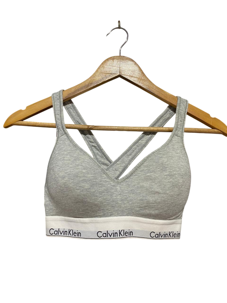 CALVIN KLEIN |XS| BUST 13| B28| PREMIUM GREY SPORTS BRA WITH CROSS-BACK STRAPS