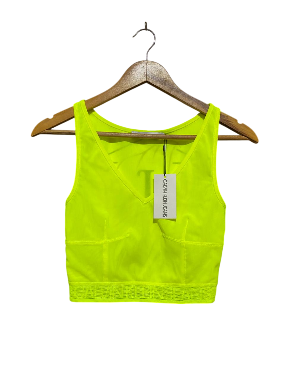 CALVIN KLEIN |XS| BUST 13| B28| NEON LIME GREEN LOGO BAND CROP TANK TOP