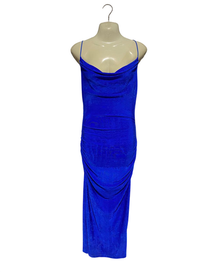 RUMOR |S| BUST 15| B28| WOMEN ROYAL BLUE COWL NECK RUCHED MAXI DRESS