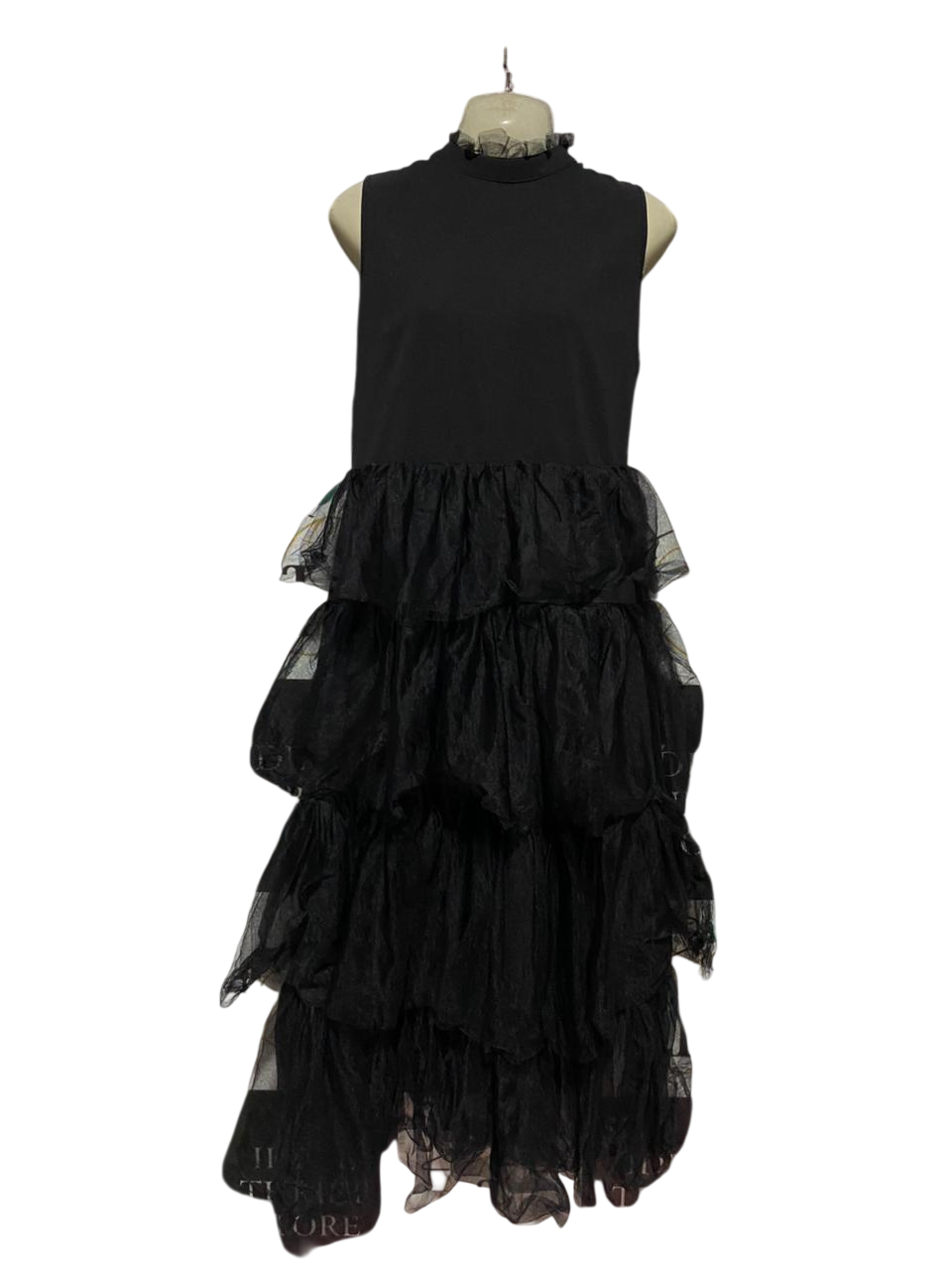 SHEIN |L| BUST 19| B28| CO-BASTIAN WOMEN JET BLACK TIERED TULLE MAXI DRESS