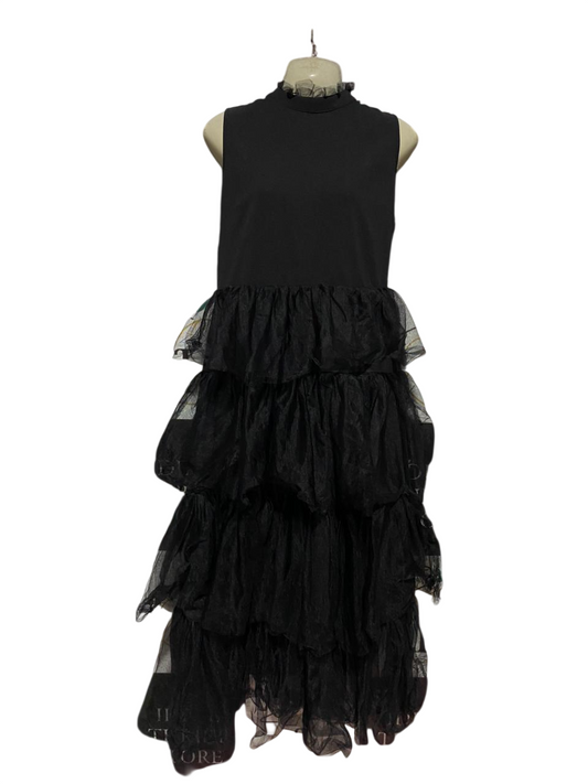 SHEIN |L| BUST 19| B28| CO-BASTIAN WOMEN JET BLACK TIERED TULLE MAXI DRESS