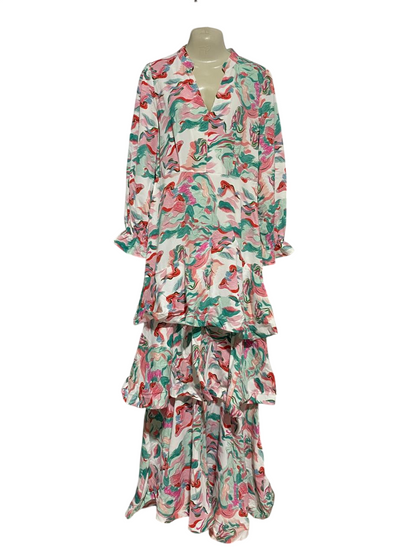 TOLEEN |M| BUST 18| B28| WOMEN MULTICOLOR ABSTRACT PRINT TIERED MAXI DRESS