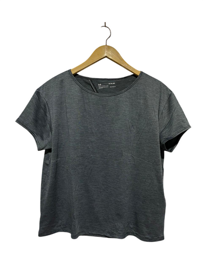 UNDER ARMOUR |M| BUST 21| B28| HEATGEAR WOMEN CHARCOAL GREY STRIPED SPORTS T-SHIRT