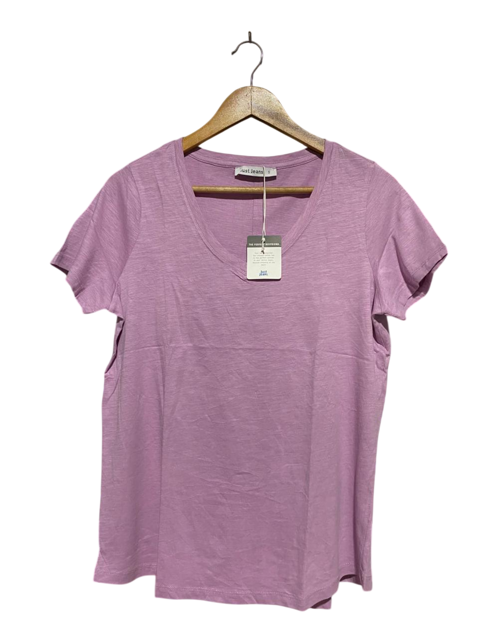 JUST JEANS |M| BUST 18| B28| WOMEN MAUVE PURPLE V-NECK SLUB COTTON T-SHIRT